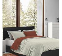 IlGruppone Parure Copripiumino in Flanella Felpato Prodotto Italiano Bicolore Sacco e Federe Double Face 100% Cotone Antipilling (Una piazza e mezza, Terra- Panna)