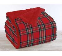IlGruppone Passione Casa Coperta Plaid in Pile Sherpa Invernale, Morbida e Calda, Pelosa in Finta Pelliccia Singola Matrimoniale Doppio Lato-NewTartanRosso - Plaid 130x160