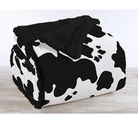 IlGruppone Passione Casa Coperta Plaid in Pile Sherpa Invernale, Morbida e Calda, Pelosa in Finta Pelliccia Singola Matrimoniale Doppio Lato-Cow Nero- Plaid 130x160