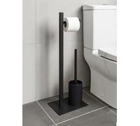IlGruppone Piantana Portarotolo Cartaigienica Scopino Water Incluso Accessori WC Spazzolino Bagno Porta Rotoli Antiruggine umidità Accessori Moderni Bagno - Nero