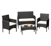 IlGruppone Salotto da Esterno in Rattan 2 Poltrone 1 Divano 1 Tavolo Giardino Esterno con Cuscini Terrazzo Patio Salotto Relax Primavera Estate Mobili Estivi 4 Posti Tavolo Ripiano in Vetro