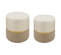 IlGruppone Set 2 Pezzi Coppia di Pouf Cilindro Poggiapiedi Camera Design Pouff Cameretta con Fascia Dorata Salotto in Velluto Sgabello - Crema