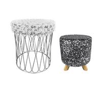 IlGruppone Set 2 Pezzi Coppia di Pouf Rotondo Poggiapiedi Camera Design Pouff Cameretta con Paillettes Salotto in Velluto Sgabello - Oliver