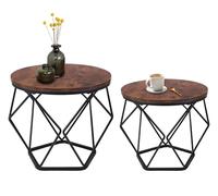 IlGruppone Set 2 Pezzi Tavolino Da Caffè Rotondo Set Di 2 Tavolini Ad Incastro Stile Vintage Industriale Piano Removibile Struttura In Acciaio Mobile Adatto Per Soggiorno Vano Porta Oggetti