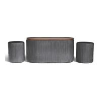IlGruppone Set 3 Pouf Contenitore con Tavolino da Salotto Ovale in Velluto e Coperchio in Legno, 2 Pouf Interni Salvaspazio, Tavolino Contenitore Moderno, Seduta Imbottita - Grigio Scuro