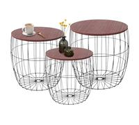 IlGruppone Set 3 Tavolini Da Salotto Sovrapponibili Caffe' Rotondi Design Moderno Tavolo Divano Top In Legno Struttura In Acciaio Stile Industrial Vano Porta Oggetti - Marrone - Modello 1