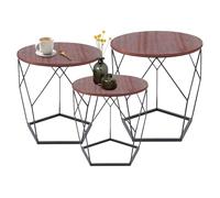 IlGruppone Set 3 Tavolini Da Salotto Sovrapponibili Rotondi Design Moderno Tavolo Divano Top In Legno Struttura In Acciaio Stile Industrial Vano Porta Oggetti - Marrone - Modello 3