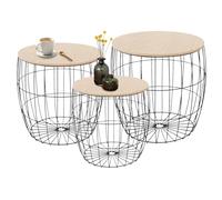 IlGruppone Set 3 Tavolini Da Salotto Sovrapponibili Rotondi Design Moderno Tavolo Divano Top In Legno Struttura In Acciaio Stile Industrial Vano Porta Oggetti- Naturale - Modello 1