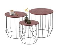IlGruppone Set 3 Tavolini Da Salotto Sovrapponibili Rotondi Design Moderno Tavolo Divano Top In Legno Struttura In Acciaio Stile Industrial Vano Porta Oggetti - Marrone - Modello 2