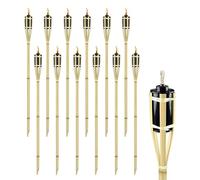 IlGruppone Set 8/12 Pezzi Torcia Grande da Giardino in bambù XXL Olio Contenitore in Metallo 90/120/150 Cm Lampada Candela con Stoppino Fiaccola Torcie Esterno Feste Eventi - 12 Pezzi 120 Cm
