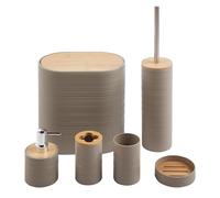 IlGruppone Set Completo Accessori Bagno 6 Pezzi Design Moderno in Plastica e bambù Incluso Cestino Pattumiera,Dispenser Sapone, PortaSaponetta, Porta Spazzolini - Caffe