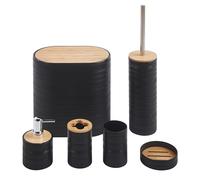 IlGruppone Set Completo Accessori Bagno 6 Pezzi Design Moderno in Plastica e bambù Incluso Cestino Pattumiera,Dispenser Sapone, PortaSaponetta, Porta Spazzolini - Nero