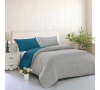 IlGruppone Set Copripiumino No Stiro Sacco e Federe Bicolore Effetto Raso Parure Microfibra Morbida Anallergica Mano Pesca - Grigio/Petrolio - Piazza e mezza