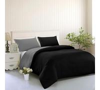 IlGruppone Set Copripiumino No Stiro Sacco e Federe Bicolore Effetto Raso Parure Microfibra Morbida Anallergica Mano Pesca - Nero/Grigio - Piazza e mezza