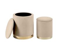 IlGruppone Set Di 2 Pouf Contenitore In Velluto Design Moderno Poggiapiedi,Sgabello Tondo con Coperchio Rimovibile e Seduta Imbottita Alta Densità Con Fascia In Metallo Capiente Storage Box- Tortora