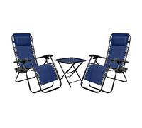 IlGruppone Set di 2 Sedie A Sdraio con Tavolino Zero Gravity Pieghevoli Schienale Regolabile da Esterno con Portabicchieri Poggiatesta Poltrona Sedia Relax Terrazzo Giardino - Set Blu
