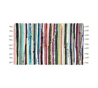 IlGruppone Tappeto Passatoia Multicolore con Nappe Cotone Naturale Fatto a Mano Etnico Strisce Multicolore Rettangolare Chindi Stracci Riciclato Scendiletto - Multicolor - 50x80Cm