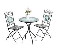 IlGruppone Tavolino + 2 Sedie Set Bistrot Terrazzo Giardino Mosaico Ceramica Interno Esterno Pieghevoli Salvaspazio Patio Casa Arredo Estivo Trattamento Antiruggine Waterproof - MOD-Messina