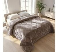 IlGruppone Trapunta Matrimoniale Velluto Retro in Microfibra Made in Italy Piumone Invernale Effetto Piuma 560 Gr/mq Piumino Caldo Due Piazze Inverno Coperta Duck Friendly - Singolo - Tabacco