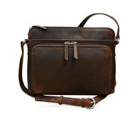 ili New York - Borsa a tracolla in pelle con organizer laterale - Colore cioccolato - Borsa in pelle morbida e liscia con fodera di blocco RFID, custodie con tasca con zip e bottoni magnetici,