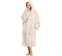 ililmmoe Coperta in pile con cappuccio per donne e uomini, super calda e accogliente, manta grande con cappuccio, abbigliamento per la casa, spessi e sciolti piumini in pile, beige, Taglia unica
