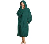 ililmmoe Coperta indossabile oversize per donne, Coperta in pile spessa con cappuccio per adulti, Accogliente sherpa con cappuccio come regalo per mamma, Verde scuro.