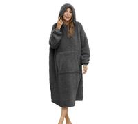 ililmmoe Coperta indossabile Sherpa oversize con cappuccio, felpa per TV, con maniche lunghe e tasca (grigio scuro, taglia unica)
