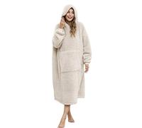 ililmmoe Coperta oversize Sherpa indossabile con cappuccio per donne e uomini lunga e confortevole coperta sherpa Shaggy Pullover peluche calda coperta accogliente taglia beige
