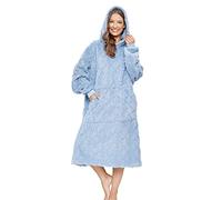 ililmmoe Coperta oversize Sherpa indossabile con cappuccio per donne e uomini lunga e confortevole coperta sherpa Shaggy Pullover peluche calda coperta accogliente taglia unica Bluchiaro