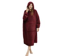 ililmmoe Coperta oversize Sherpa indossabile con cappuccio per donne e uomini lunga e confortevole coperta sherpa Shaggy Pullover peluche calda coperta accogliente taglia -claret