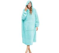 ililmmoe Coperta oversize Sherpa indossabile con cappuccio per donne e uomini lunga e confortevole coperta sherpa Shaggy Pullover peluche calda coperta accogliente taglia blu lago