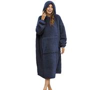 ililmmoe Coperta oversize Sherpa indossabile con cappuccio per donne e uomini lunga e confortevole coperta sherpa Shaggy Pullover peluche calda coperta accogliente taglia blu navy