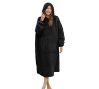 ililmmoe Sherpa - Coperta indossabile con cappuccio, oversize, con maniche lunghe e tasca, colore: nero, taglia unica