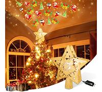 iLitLuk Puntale Stella Albero di Natale, Punta dell'Albero con Proiettore LED Rotante Incorporato, Stella Albero Superiore, Cima dell'Albero a Stella, Topper Stella Brillante Oro Ornamento Decorazione
