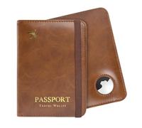 ILIYAH Porta passaporto con AirTag - portafoglio documenti da viaggio con blocco RFID, custodia per passaporto in pelle con slot AirTag, mantiene il passaporto sicuro e tracciabile, Marrone, Standard