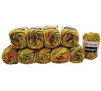Ilkadim YarnArt Jeans Crazy - 10 gomitoli di lana da 50 g, con 55% cotone, effetto sfumato, multicolore, 500 g (terracotta, giallo, kiwi, grigio, 7201)