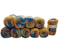 Ilkadim YarnArt Jeans Crazy - 10 gomitoli di lana da 50 g, con 55% cotone, effetto sfumato, multicolore, 500 g (marrone, blu, turchese, 8207)
