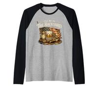 I'll Be in The Backyard Sigaro e Bourbon Vintage USA Flag Maglia con Maniche Raglan