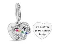 Ill Meet You At The Rainbow Bridge Heaven Dog Cat Paw Memorial Love Heart Ciondolo in argento Sterling 925 compatibile con braccialetti Pandora