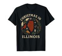 Illinois Holiday Shirt Pizza Ferris Map Ghirlanda Uccello Neve Maglietta