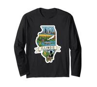 Illinois Vintage Skyline di Chicago e Orgoglio dell'Illinois Maglia a Manica