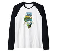 Illinois Vintage Skyline di Chicago e Orgoglio dell'Illinois Maglia con Maniche Raglan