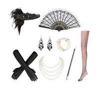 Illkjasfc 1920s Great Gatsbys Accessori Set Per Le Donne Flapper Fascia Collana Guanti ruggenti anni '20 Costume Accessori Set Grande Abbigliamento