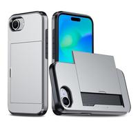 Illkjasfc Custodia per telefono con assorbimento degli urti con scomparto nascosto per carte di credito e porta scorrevole, custodia protettiva a doppio strato, colore argento