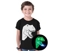 Illuminated Apparel T-Rex Dinosaur Kids Interactive Glow in The Dark T-Shirt - Divertente per feste di compleanno, Nero/Verde Glow, 7-8 anni