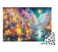 Illuminated Riverside Town at Night Puzzle Da 1000 Pezzi Dreamy City Perfetto Per Le Serate Di Giochi, Adulti E Bambini 52x38cm/1000pcs