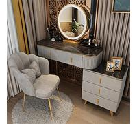 Illuminated Vanity Desk Set with Adjustable Cabinet and Padded Stool 3 Light Settings Stylish Makeup Table for Bedroom or Studio Black and Gold 120cm/47in