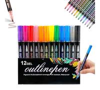 Illuminateupon/Neattidyly Marker Pen for Highlight, Magische Stifte, 8/12 Colors Outline Markers Metallic Glitter Pens, Quick Dry Graffiti Dotting Point Liner Pens for Drawing and Scribbling (12pcs)