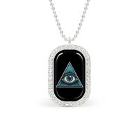 Illuminati - Collana con ciondolo a forma di occhio che vede tutto, gioiello alla moda, quadrato, con bordo bianco, lega metall