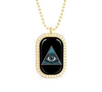 Illuminati - Collana con ciondolo a forma di occhio che vede tutto, gioiello alla moda, quadrato, con bordo bianco, lega metall